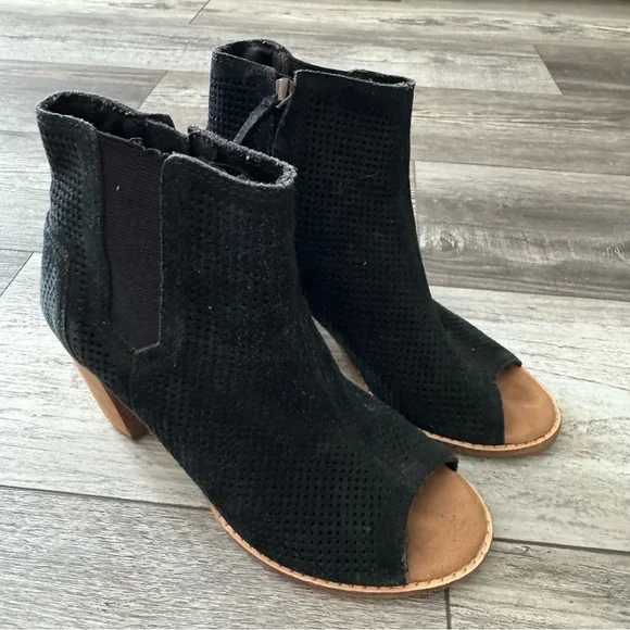 tom’s black ankle boots peep toe 6 - Picture 3 of 7
